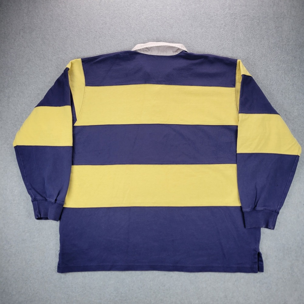 Polo Ralph Lauren Rugby Shirt Mens XL Blue Yellow Striped Elbow Patches Vintage - Picture 10 of 14